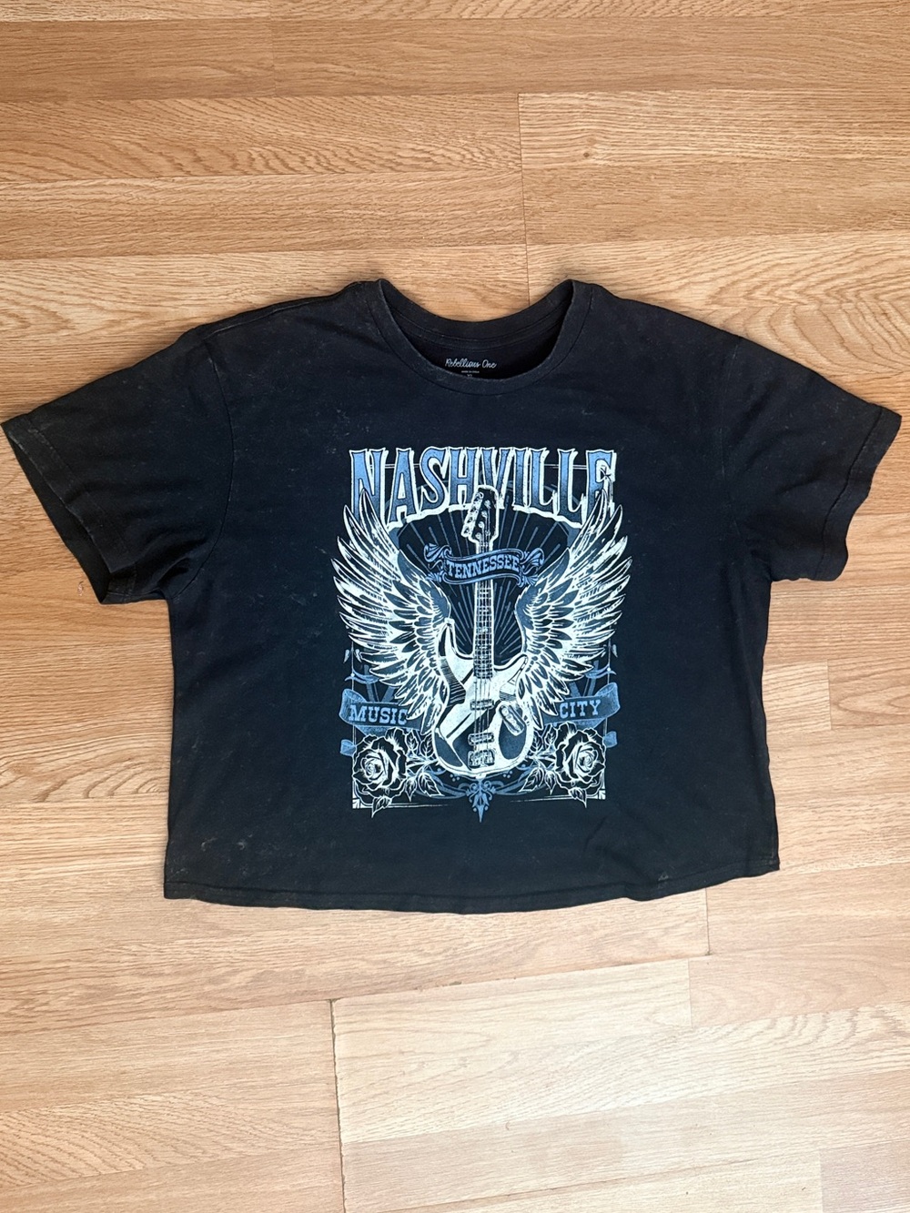 Rebellious One Black Nashville Graphic Tee with Blue Print